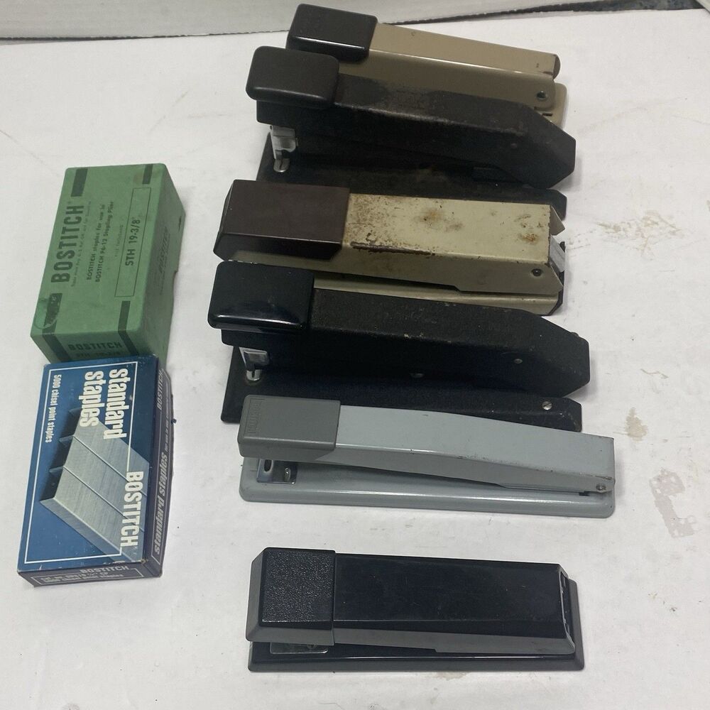 Lot Of 6 Vintage Stapler Bostitch All Tested And Work W 2 Boxes Of Staples
